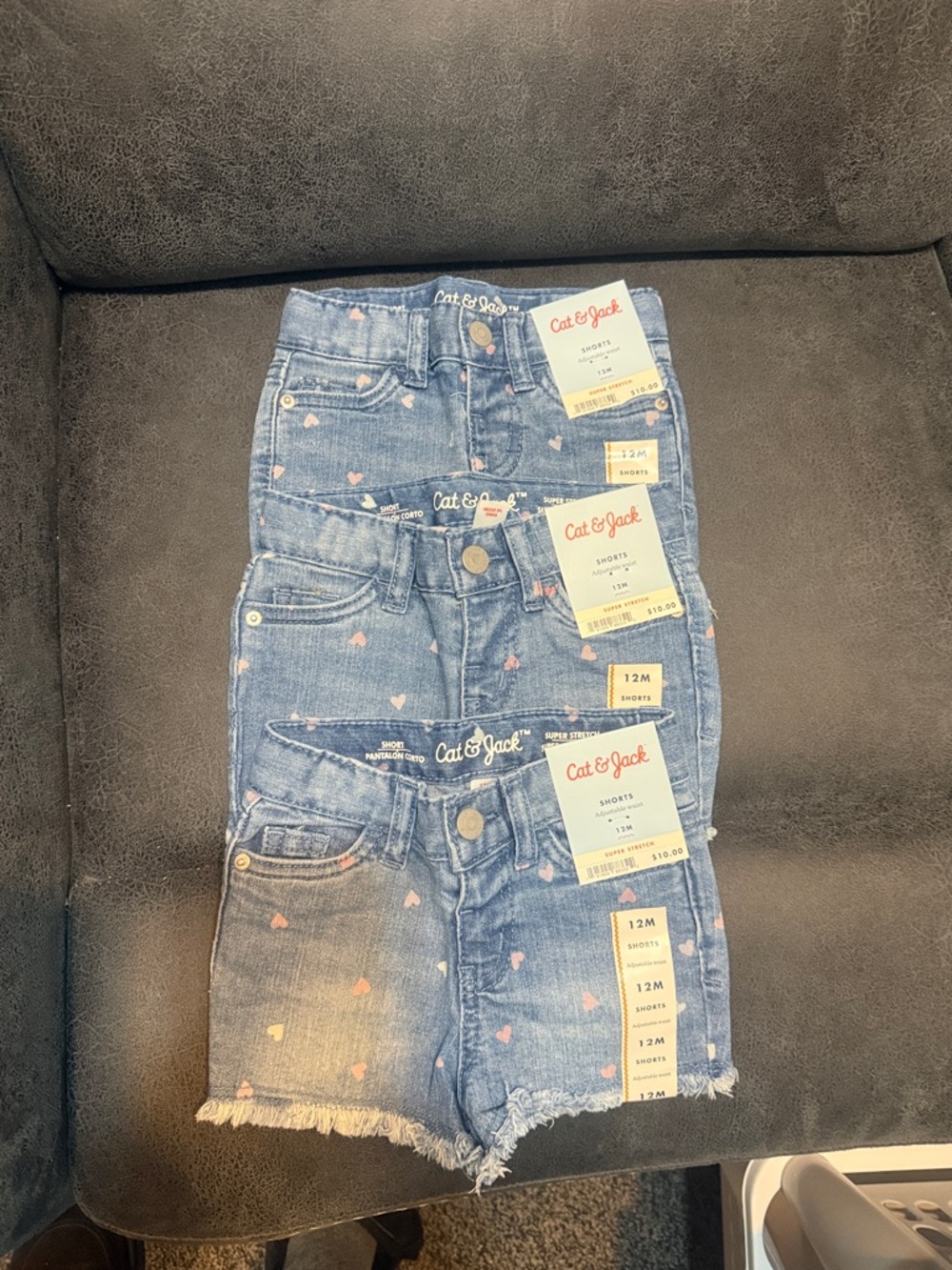3 pack of Cat & Jack Light Blue Denim Shorts with Pink Heart Accents